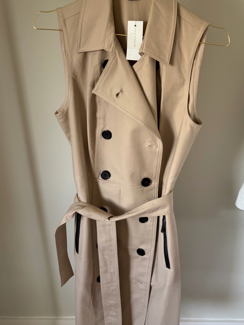 Ann Taylor Sleeveless Trench Dress in Light Beige
